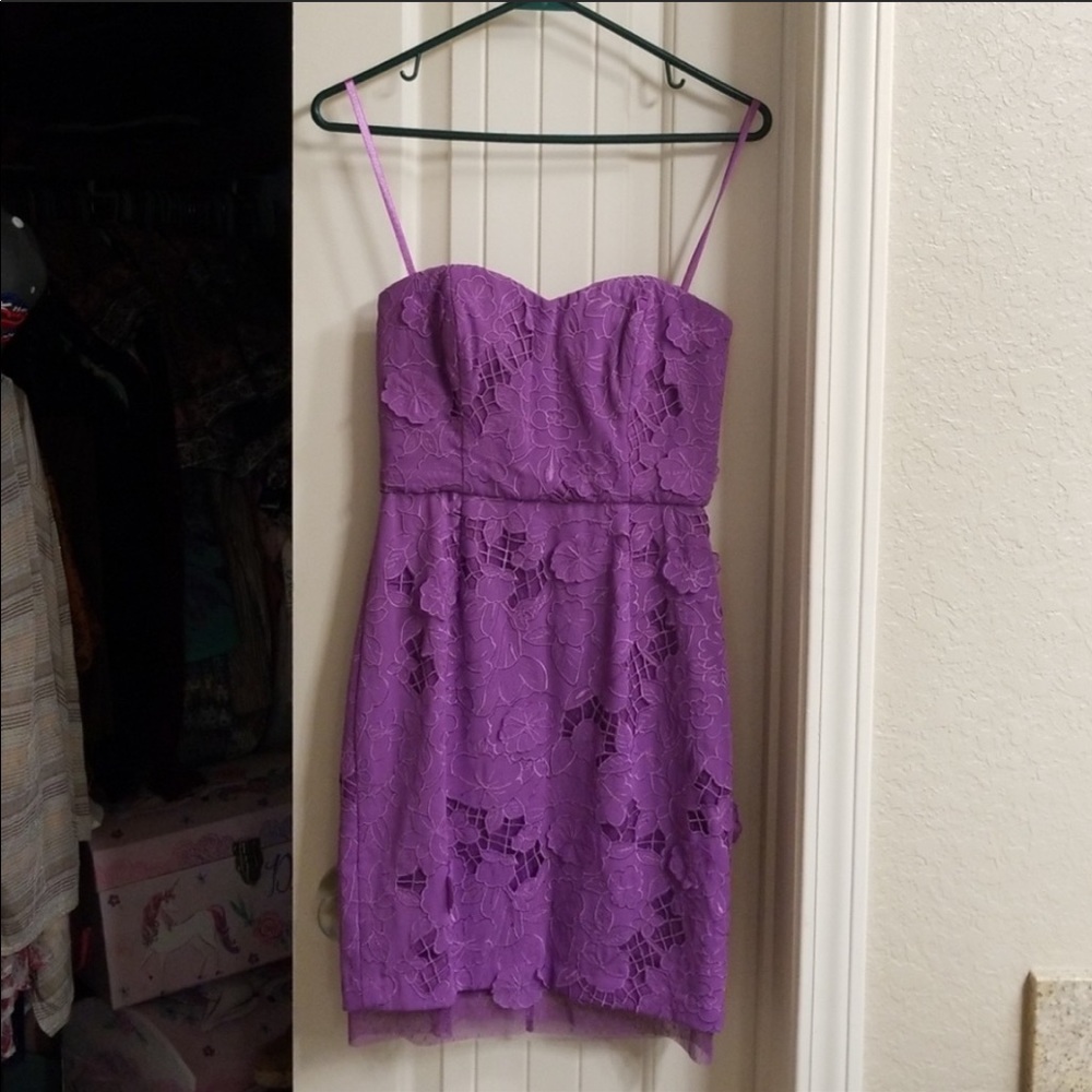Bcbg MaxAzria Purple Flower Lace Strapless Dress 0